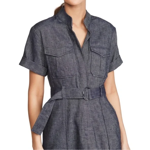 A.L.C Romi Linen, Chambray Short Sleeve Belted Dress Dresses